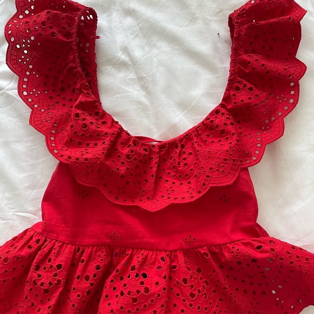 Zara Red Embroidered Peplum Top